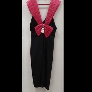 Flirty pink krinkle-bow midi black cocktail dress